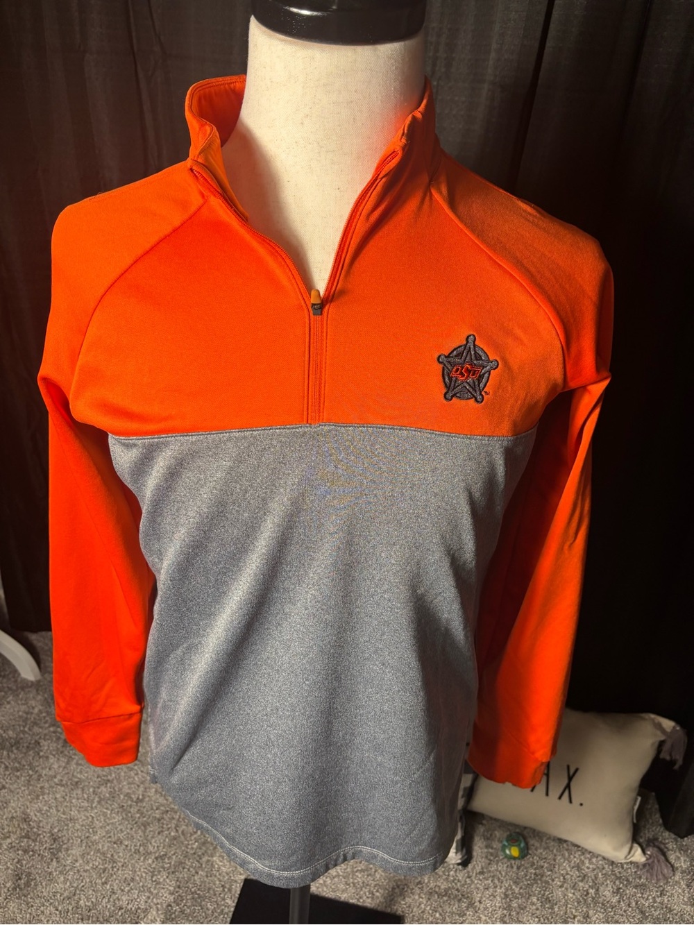 Nike Oklahoma State University Orange and Gray Quarter-Zip Pullover Size Small